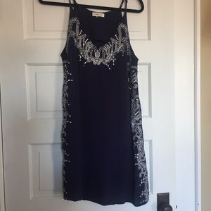 Sugar Lips blue shift dress with white embroidery